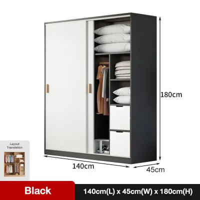 Ready Stock Durable Sliding Wardrobe Cabinet Practical Clothes Organizer Home Bedroom Storage Cabinet 80/100/120/140Size