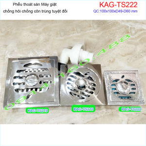 Thoát sàn máy giặt 10x10cm KAG-TSM222 đế đạn Phễu thoát nước có co nối máy giặt ống từ D49-60 thoát nước nhanh