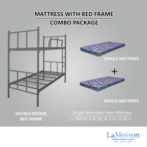 Lamoison  SET Bed Frame With Mattress  Double Decker Bed Frame With 2 Mattress  Single Mattress  Katil Double Decker Tilam Bujang - CM-BF14