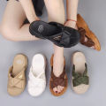 2023 Summer Ladies Cross Strap Slippers Women Outerwear Atmospheric Simple Roman Sponge #9968. 