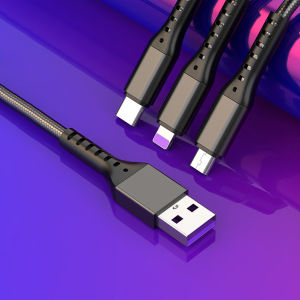 SG TechFave 3-In-1 5A Fast Charging Cable Type-c/iPhone IOS Lightning/Android Micro-USB Durable Braided Wire 1.2m