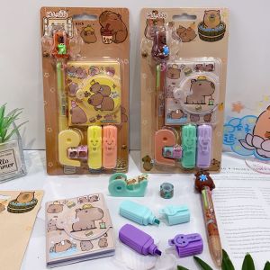 Buku Diary Kancing Karakter Lucu 7 in 1 Memo+Pen Mini SELOTIP Kuromi / Capybara / Labubu Highlighter