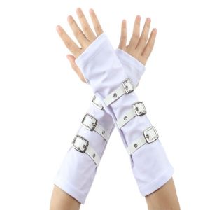 LUMINOU Black Fingerless Gloves Buckle Design Gothic Punk Style Elbow Gloves Harajuku Hip Hop Party Metal Button Gloves For Women Men
