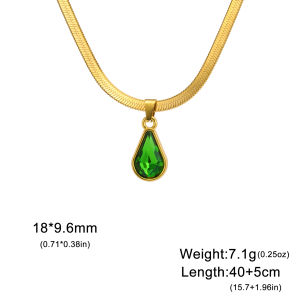 SKYRIM Titanium Stainless Steel Necklace Droplet Green Crystal Pendant Vintage Necklace for Women