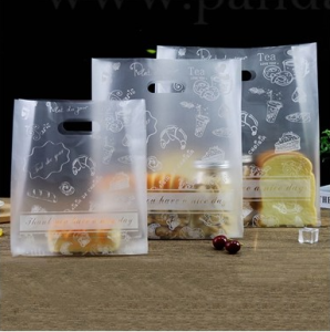 50pcs Design Plastic Bag with handle with design for cake pastry meal box plastic bag/ Bread plastic