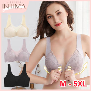 INTIMA ชุดชั้นในดันไร้สายหัวเข็มขัดด้านหน้าขนาดใหญ่พิเศษสำหรับผู้หญิงชุดชั้นในไหมไร้รอยต่อน้ำแข็งรูปตัวยูชุดชั้นในลูกไม้ด้านหลังเซ็กซี่บราเลตต์ M-5XL