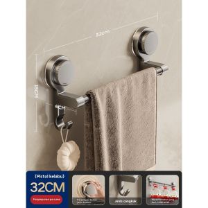 Suction Cup Towel Hanging Rod Punch-free Wall Mounted Holder Bathroom Kitchen Washroom Storage Rack吸盘毛巾吊杆无冲孔壁挂式支架浴室厨房卫生间储物架  浴巾架毛巾杆