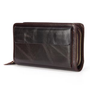 New Large Capacity Men Wallets Genuine Leather Handbags Name Customized Retro Male Purse Phone Bag Zipper Mens Clutch Money Clip2026