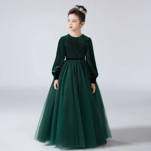 laDideyttawl Customized Flower Girls Dress For Party Long Sleeves Formal Pageant Gown Vintage Velvet Long Sleeve Junior Bridesmaid