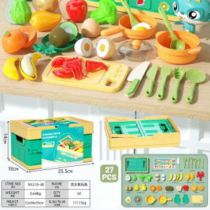 【Free-style】ของเล่นผลไม้และผัก 27pcs ชุดของเล่น ผลไม้จำลอง ตะกร้าผลไม้พับเก็บได้ ชุดปริศนาผลไม้ตัดผักสำหรับเด็ก