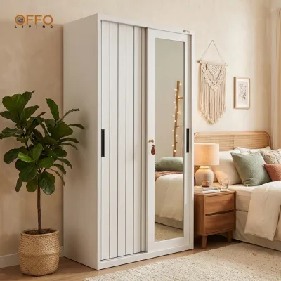 Offo Living - Lemari Besi 2 Pintu Sliding dengan Cermin Motif