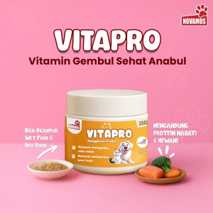 NOVAMOS Suplemen Penggemuk Kucing & Anjing | Penambah Nafsu Makan Berat Badan - Vitapro 150gr