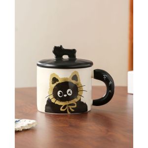 Kucing Mug Comel 400ML Gadis Bernilai Tinggi Cawan Seramik dengan Penutup Kotak Hadiah Ceramic Cat Mug With Lid 400ml With Box