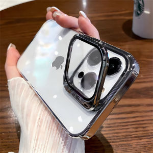 Luxury Flip Lens Bracket Transparent Phone Case for IPhone 15 Pro Max 14 13 12 Titanium Color Hard Shockproof Casing with Camera Protection