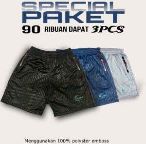 celana emboss pendek pria special paket 3 pcs murah
