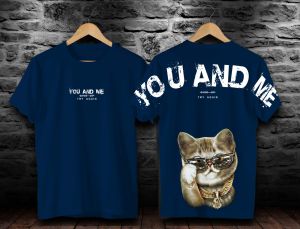Kaos Pria Wanita Casual Motif Kucing Lucu You And Me - Baju Topi Cotton - Ukuran Int:S|XL|5XL