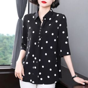 LOMOGI 5xl plus size Blouse for women new Polka Dot Shirt Casual Office Lady white shirts long Sleeve fashion shirt Women Tops
