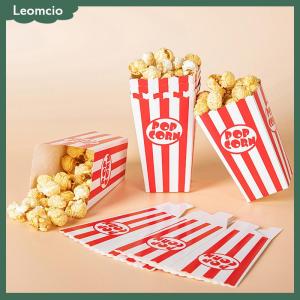 [Leomcio] กล่องกระดาษป๊อปคอร์นลายทาง12ชิ้นถุงลายแถบสีแดงสีขาวภาชนะใส่ขนมสำหรับงานปาร์ตี้วันเกิดของใช้เด็กอ่อน