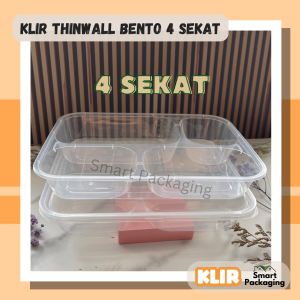 [ISI 25 PCS] Thinwall KLIR Bento 4 Sekat + Tutup / Tempat Makan Plastik Persegi Panjang Polos / Kotak Makan Bekal Bening Pisah