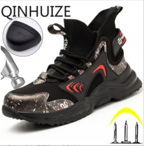 QINHUIZE New high top fashion safety work shoes men steel toe boots protective work cap anti puncture safety shoes