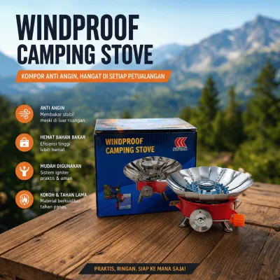 Kompor Gas Camping Portable Mini Windproof Kompor Lipat Anti Angin 4 Penyangga Cocok untuk Outdoor Hiking Backpacking Piknik Memancing BBQ dan Traveling