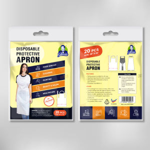 GLEAN Disposable Plastic Apron Premium Quality Waterproof / Apron Plastik Pakai Buang / For Frontliner Medical Protection Healthcare / Disposable Plastic White Apron For Barber Shop Kitchen Housekeeping CNY Spring Cleaning Gotong Royong 20pcs 一次性围裙
