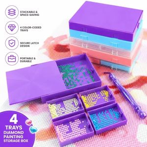 JAYNEBIO Diamond Painting Tools Diamond Painting Tray Multi-grid Anti-spill Diamond Sorting Plate with Lid Drill Storage Box Diamond Art Accessories