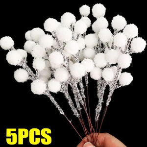 100PCS White Artificial Berry Stem Snow Tipped Frosted Christmas Berries Branch DIY Wreath Xmas Tree Ornament Wedding Home Table Decor