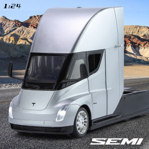 【RUM】1:24 Scale Tesla Semi Alloy Car Model Light & Sound Effect Diecast Car Toys for Boys Birthday Gift Kids Toys Car Collection