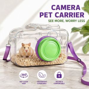 Portable Hamster Carrier Cage Camera Shape Transparent Breathable Travel Bag With Water Bottle