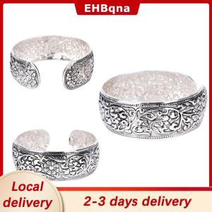 [COD]  HOT SALE Ship within 24 hours New Tibetan Silver Totem Bangle Carved Lucky Flower Bangle Cuff Bracelet
