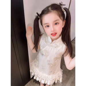 Dress Cheonsam Anak Perempuan Jibao White Brokat Bunga