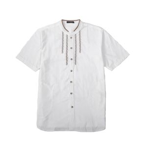 Coop Design - Nadhir Koko Bordir Kurta Kerah Changi Collarless Lengan Pendek Pria Putih / White