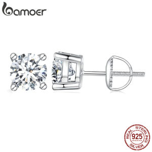 BAMOER 4 Prongs Moissanite Earrings for Women Solid 925 Sterling Silver 2CT VVS1 Lab Diamond Sparkling Classic Wedding Jewelry2026