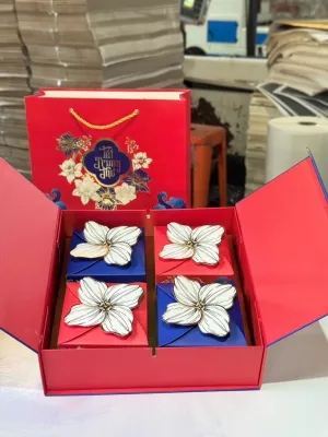 Vỏ Hộp Trung Thu Cứng Cao Cấp 2026-Cát Tường Đỏ-Cát Tường Xanh 4 Bánh+ Túi