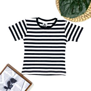Bronkis Junior Kaos Anak Laki Laki 30s Warna Putih Motif Garis Hitam Putih