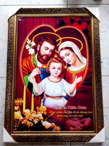 Tranh công giáo Gia Đình Thánh Gia size 40x60(cm) khung viền đèn chắc dày đẹp tranh treo tường công giáo