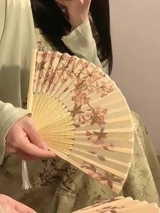 New Chinese style ancient style crabapple folding small fan Chinese style Hanfu take photos carry folding fan with you