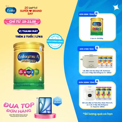 [CHỈ TỪ 19-21/08 MUA LÀ CÓ QUÀ] Sữa Bột Enfagrow A+ Neuropro 4 1.7kg với DHA giúp phát triển não bộ cho Trẻ Từ 2 – 6 Tuổi