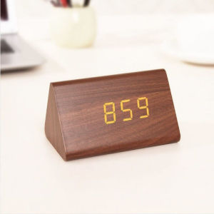 LED wood clock battery desktop perpetual calendar alarm clock