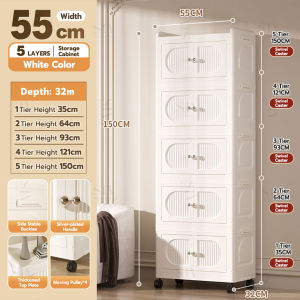 SIV 105cm Wide 3/4/5 Layers Foldable Multipurpose Double Storage Cabinet Foldable Stackable Storage Box