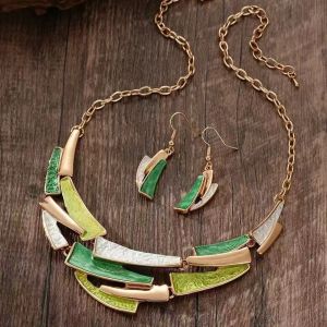 OEUVR Layered Geometric Jewelry Set Enamel Colored Zinc Alloy Fashion Jewelry Set Fashion Elegant Style Vintage Earring Necklace Set For Women