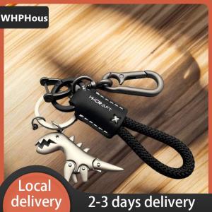 [COD] WHPHous Ship within 24 hours Motorcycle Decoration Accessories Little Dinosaur Car Keychain Single Leather Woven Rope Metal Keychain Handbag Pendant