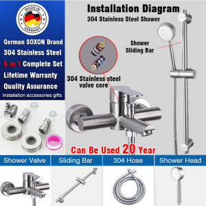 SOXON Bathroom Faucet Shower Mixer Valve Stainless Hot and Cold 2 Way Bathtub Faucet Shower Slide Bar Holder Shower Set