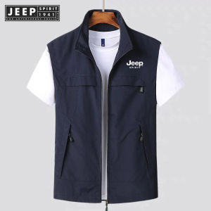 jeep spirit 1941 estd Quality Men Outdoor Waistcoat Summer Vest Multi-Pocket Light Waterproof Mesh Photography Fishing Camping Cargo Sleeveless Jacket