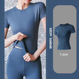 Woman yoga shorts T-shirt running sport shorts quick drying fitness breathable mesh side pocket fake two-piece shorts