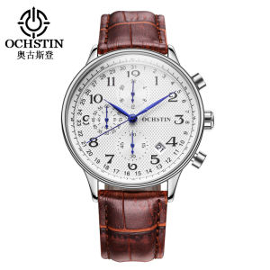 AliExpress Best-Selling Multifunctional Mens Watch Business Casual Genuine Leather Waterproof Lightweight Calendar Quartz Watch Distributor
