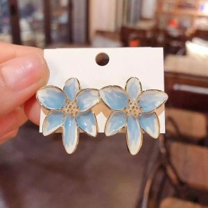 Fashionable Ring Gift 925银针高级设计感滴釉蓝色花朵耳环 年新款潮网红气质耳饰女