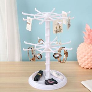 JPTD Vintage Jewelry Hanging Rack Double Layer For Women Bracelets Display Transparent Earrings Rack Jewelry Organizer Korean Show Case Jewelry Racks Holder Rotating Jewelry Display