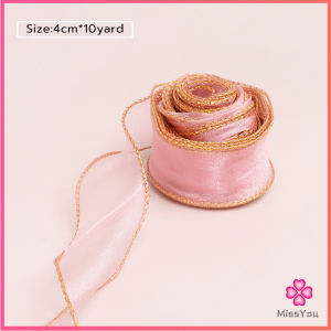 Missyou ริบบิ้นผ้าใยแก้ว ผ้าโปร่ง เย็บขอบ หน้ากว้าง 4 cm สําหรับตกแต่งเค้ก Organza Ribbon